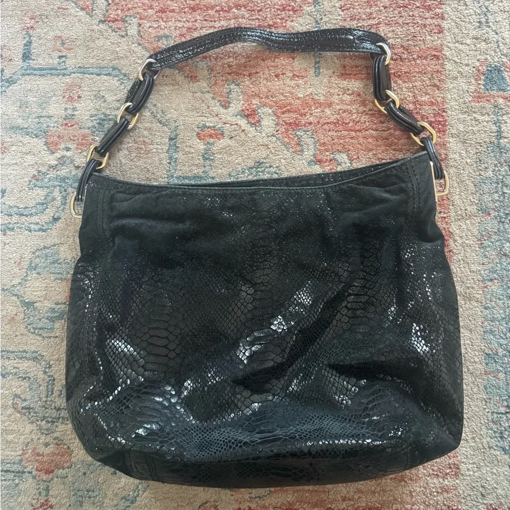 MICHAEL KORS Mock Snakeskin Black Shoulder Bag